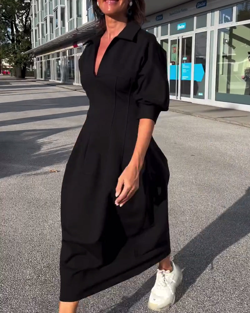 Romy | Tailored V-Neck Midi Shirt Dress