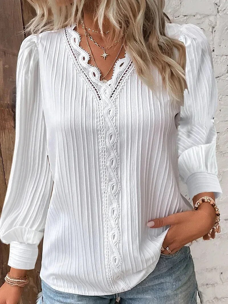 Mandy | Lace-trim Textured Blouse