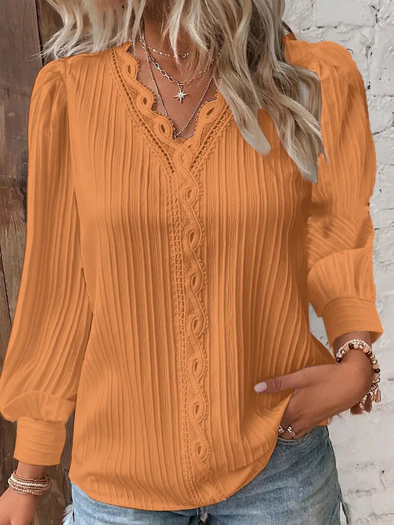 Mandy | Lace-trim Textured Blouse