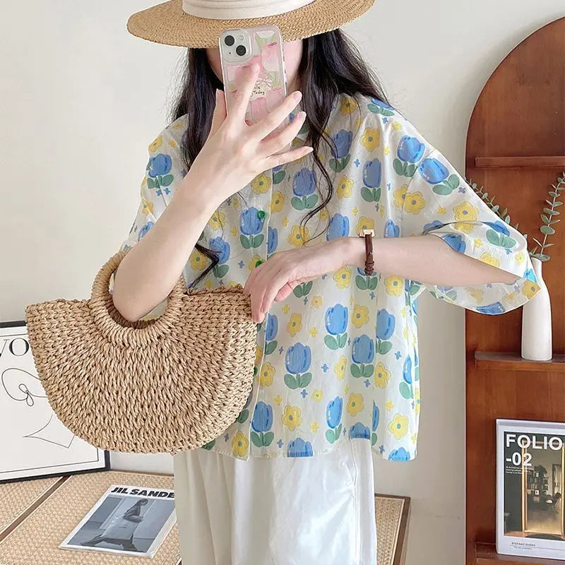 CAMILLE - SUMMER LOOSE BLOUSE WITH FLORAL PRINT