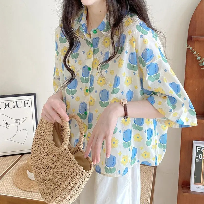 CAMILLE - SUMMER LOOSE BLOUSE WITH FLORAL PRINT
