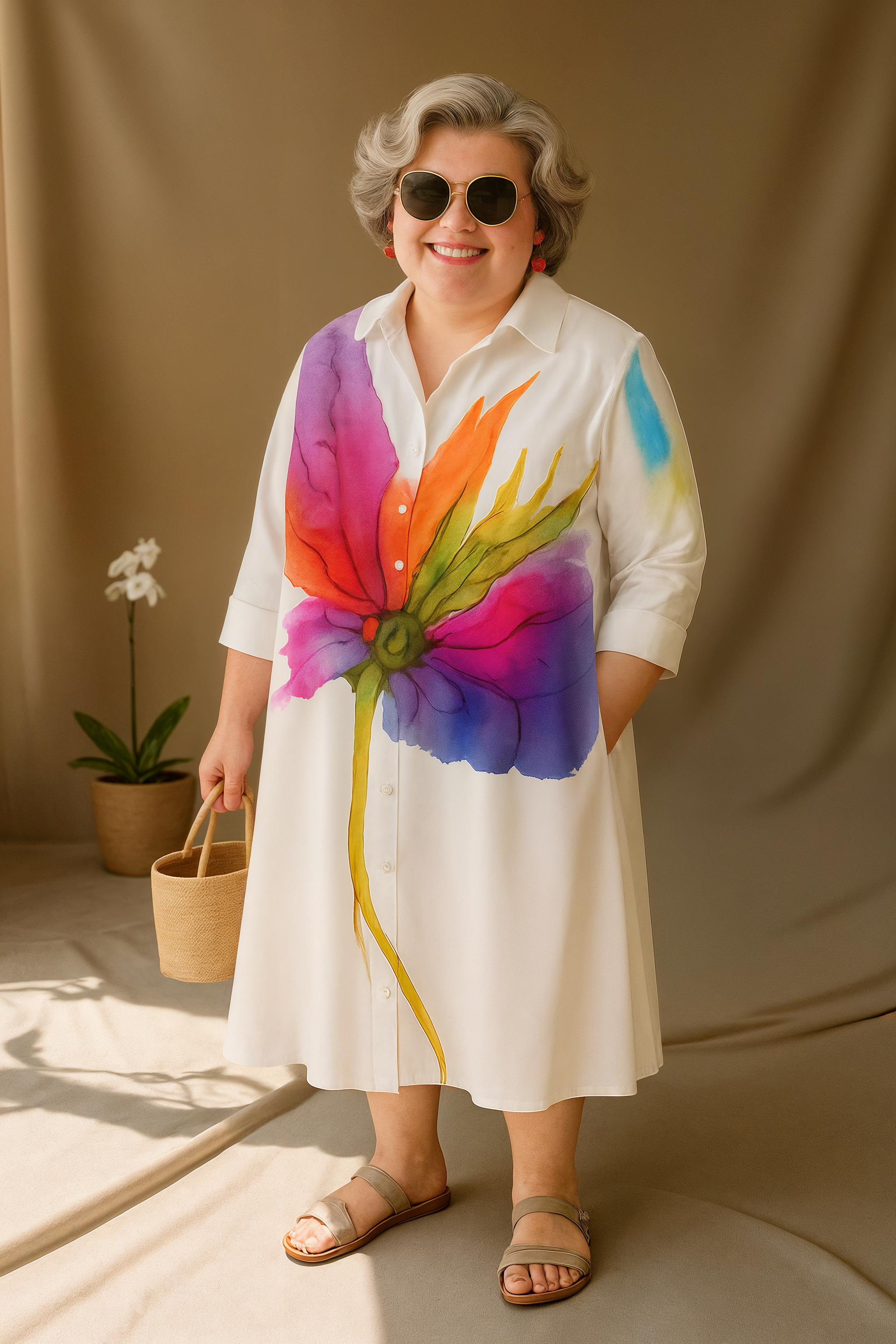 Scarlette | Tummy-Friendly Watercolor Shirt Dress