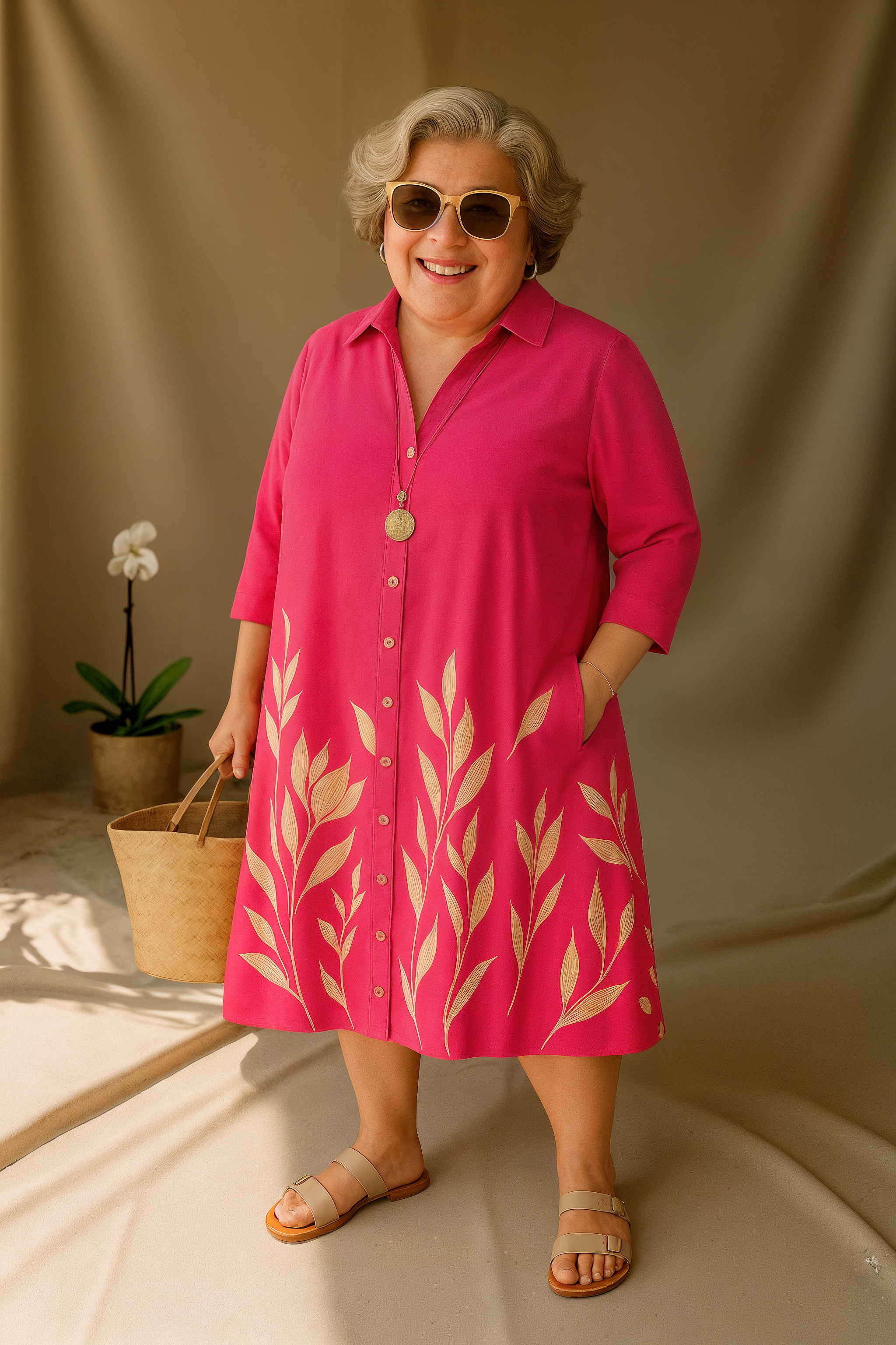 Mirasol | Tummy-Friendly Bold Pink Shirt Dress