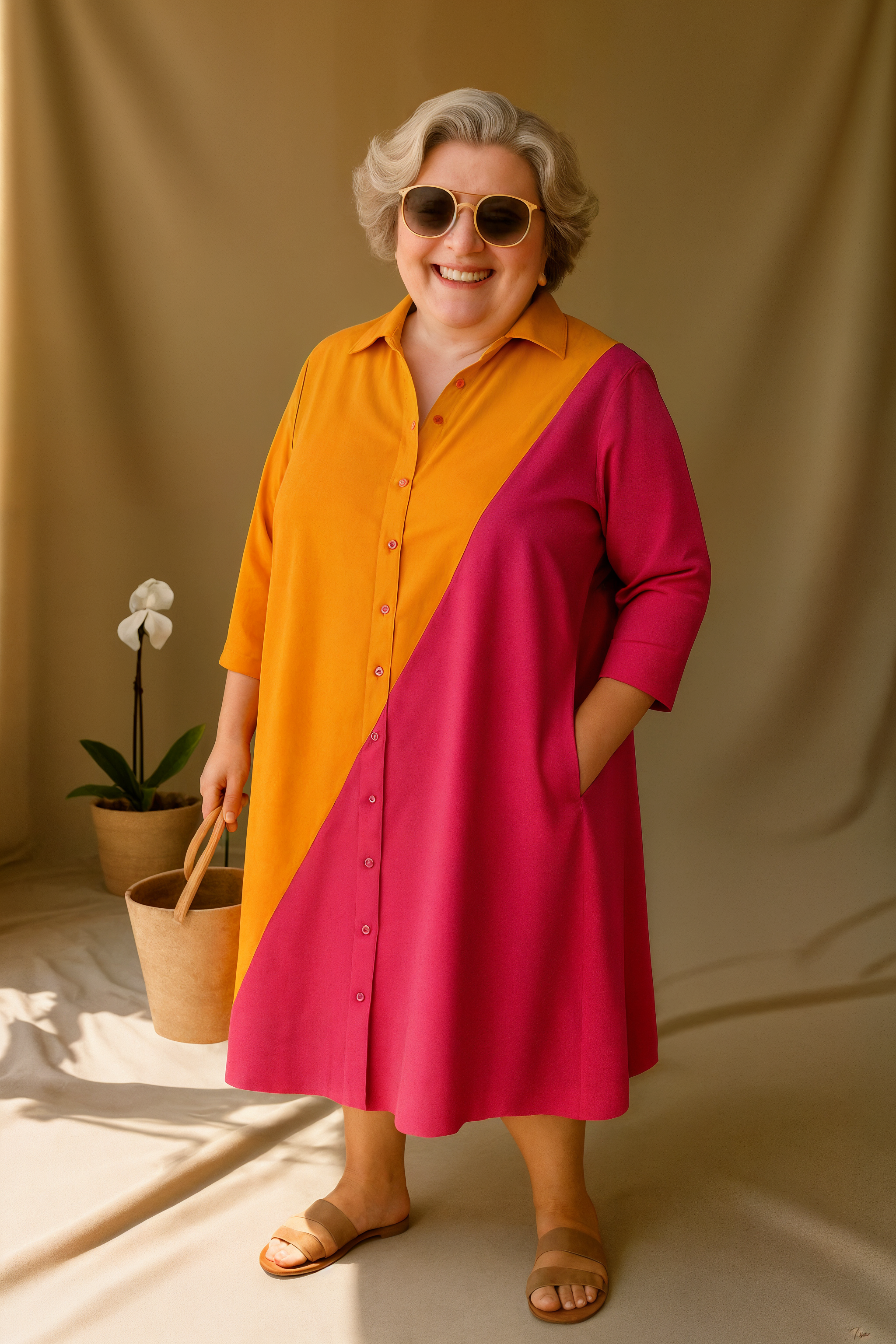 Liora - Tummy-Friendly Color Block Shirt Dress