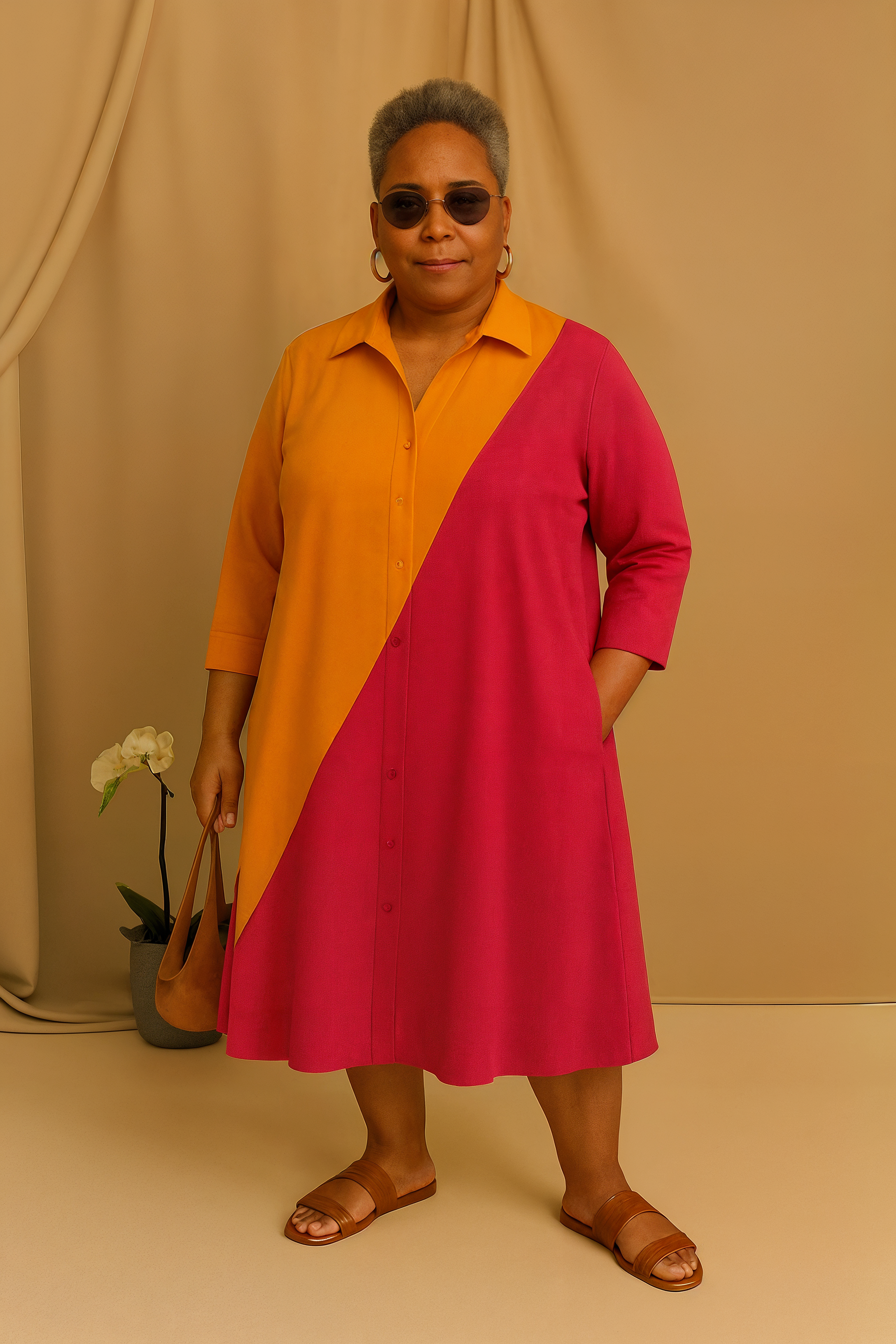 Liora - Tummy-Friendly Color Block Shirt Dress
