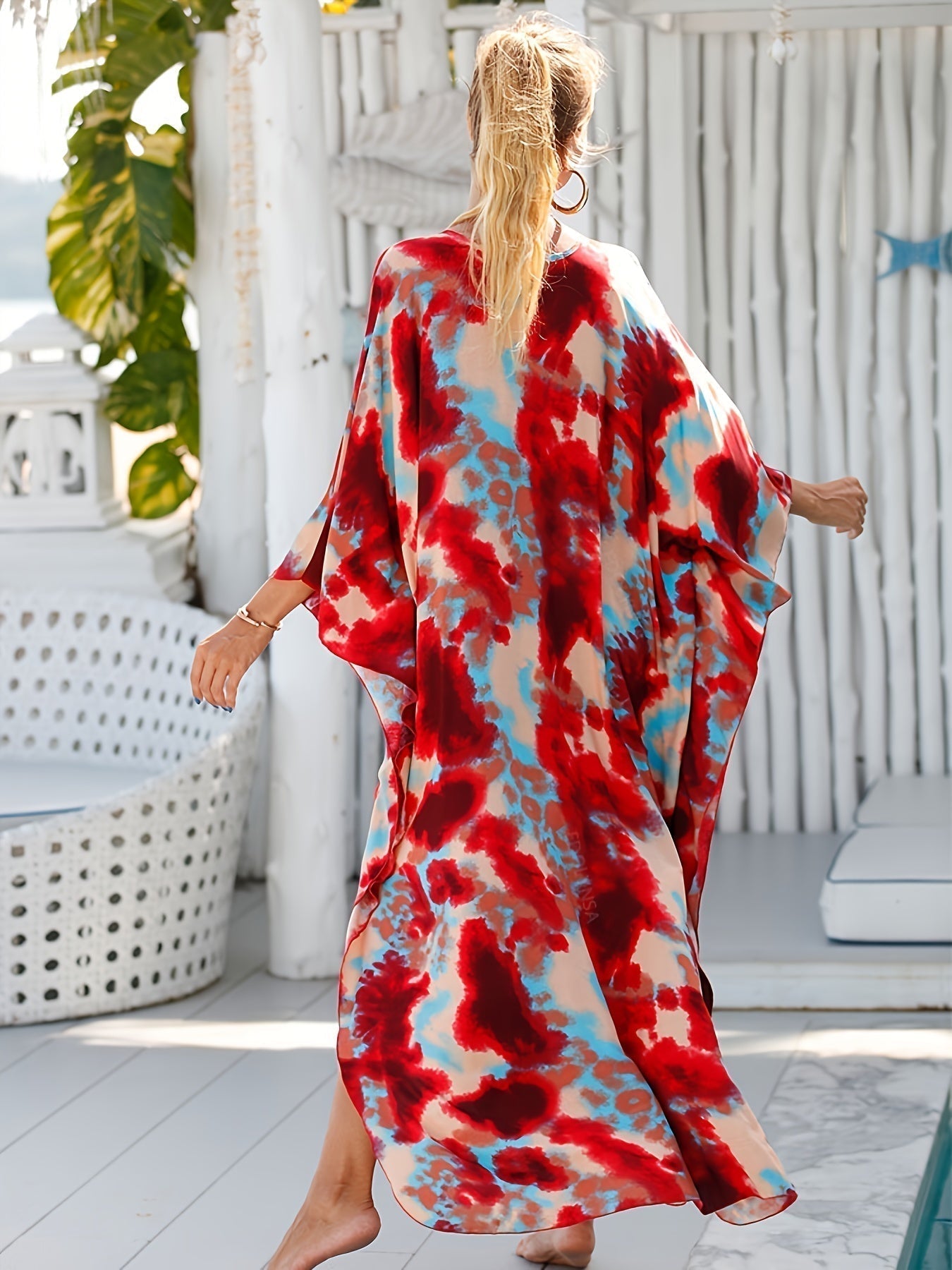 Faith | Casual V-Neck Side Split Tropical Dress