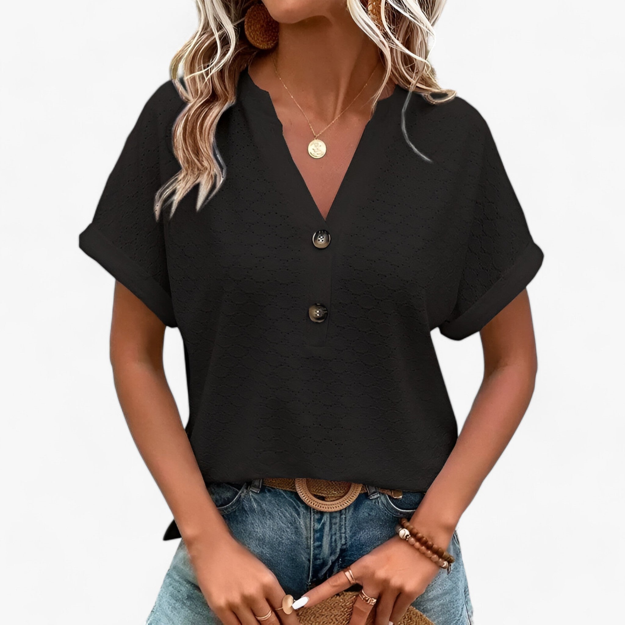Tracy | Button-front Eyelet Blouse