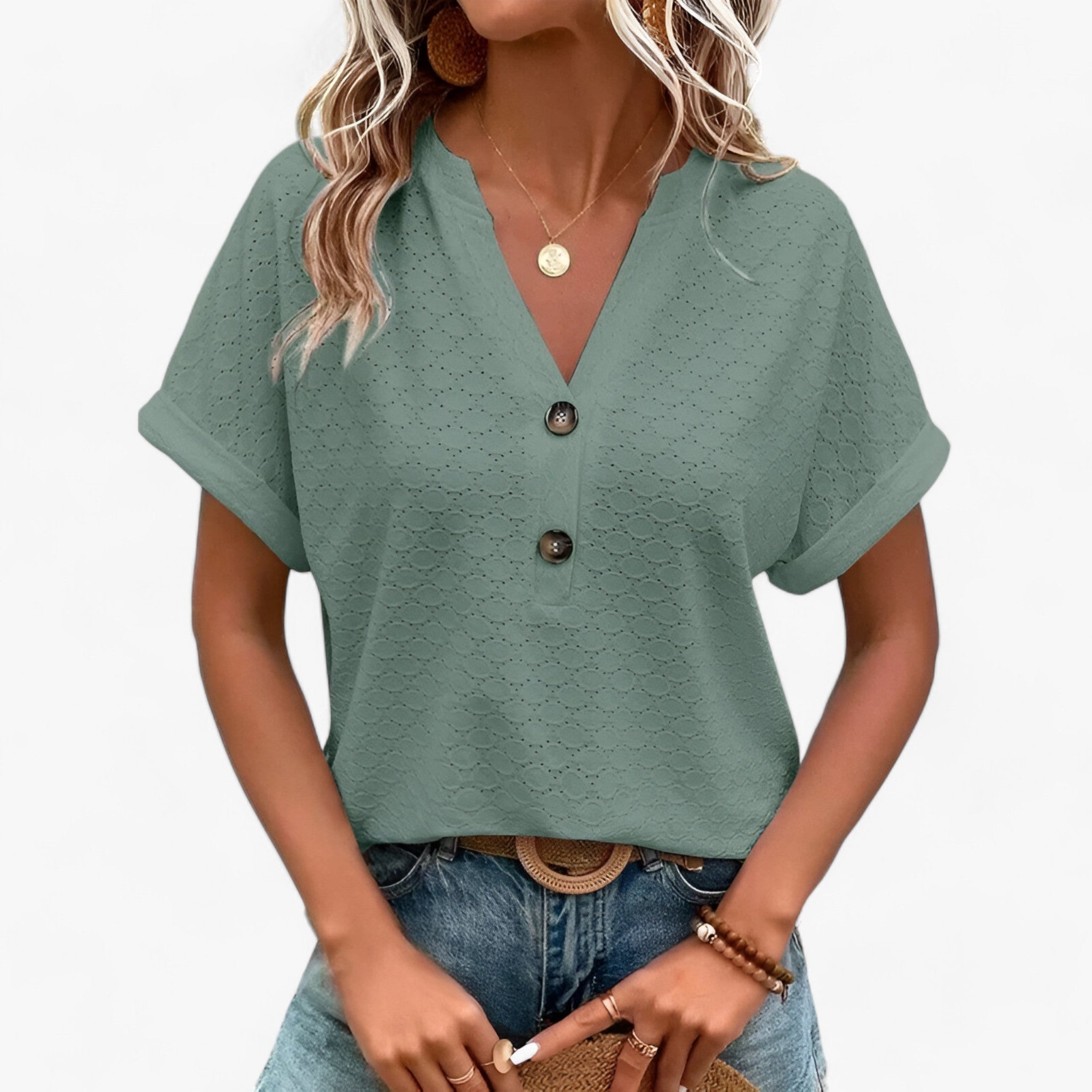 Tracy | Button-front Eyelet Blouse