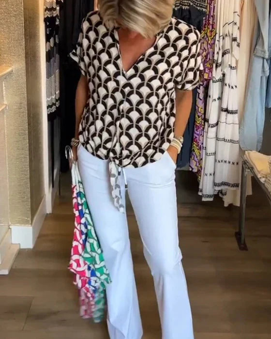 MELODY - STYLISH PRINTED V-NECK TOP