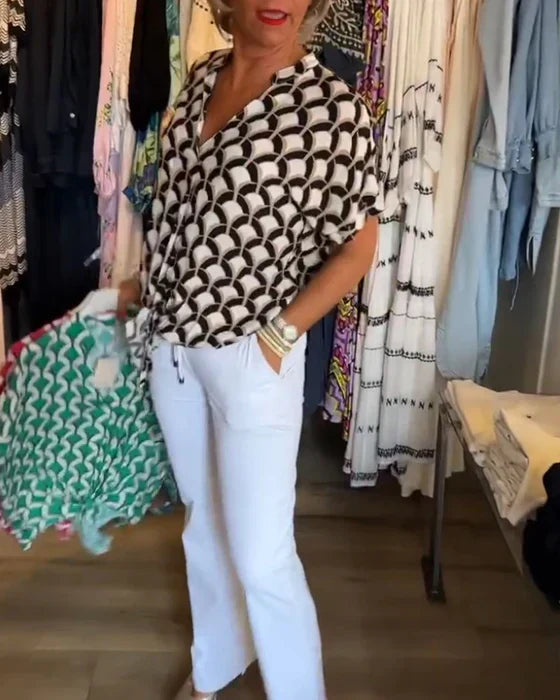 MELODY - STYLISH PRINTED V-NECK TOP