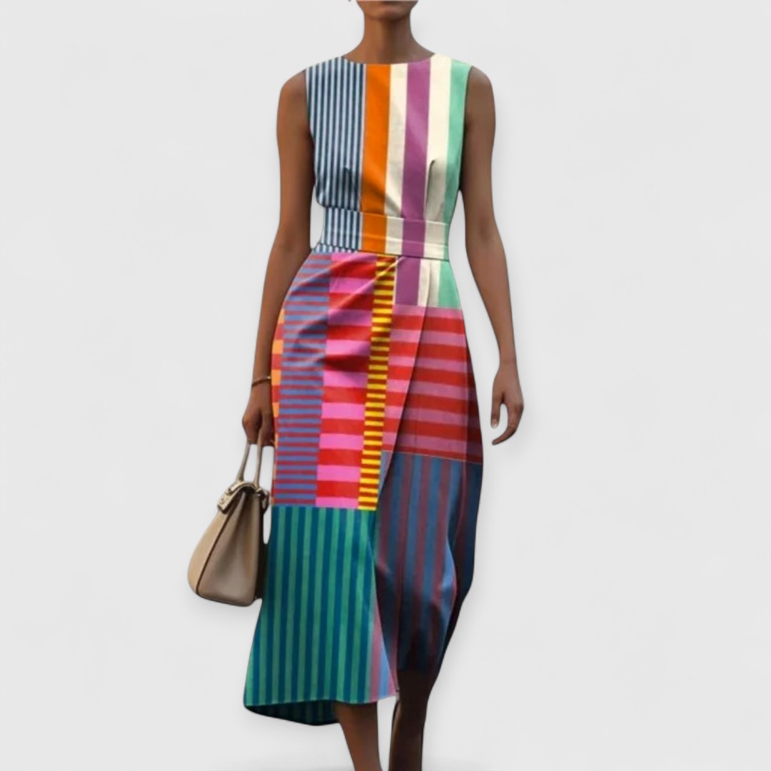 Tiffany | Colorblock Striped Midi Dress