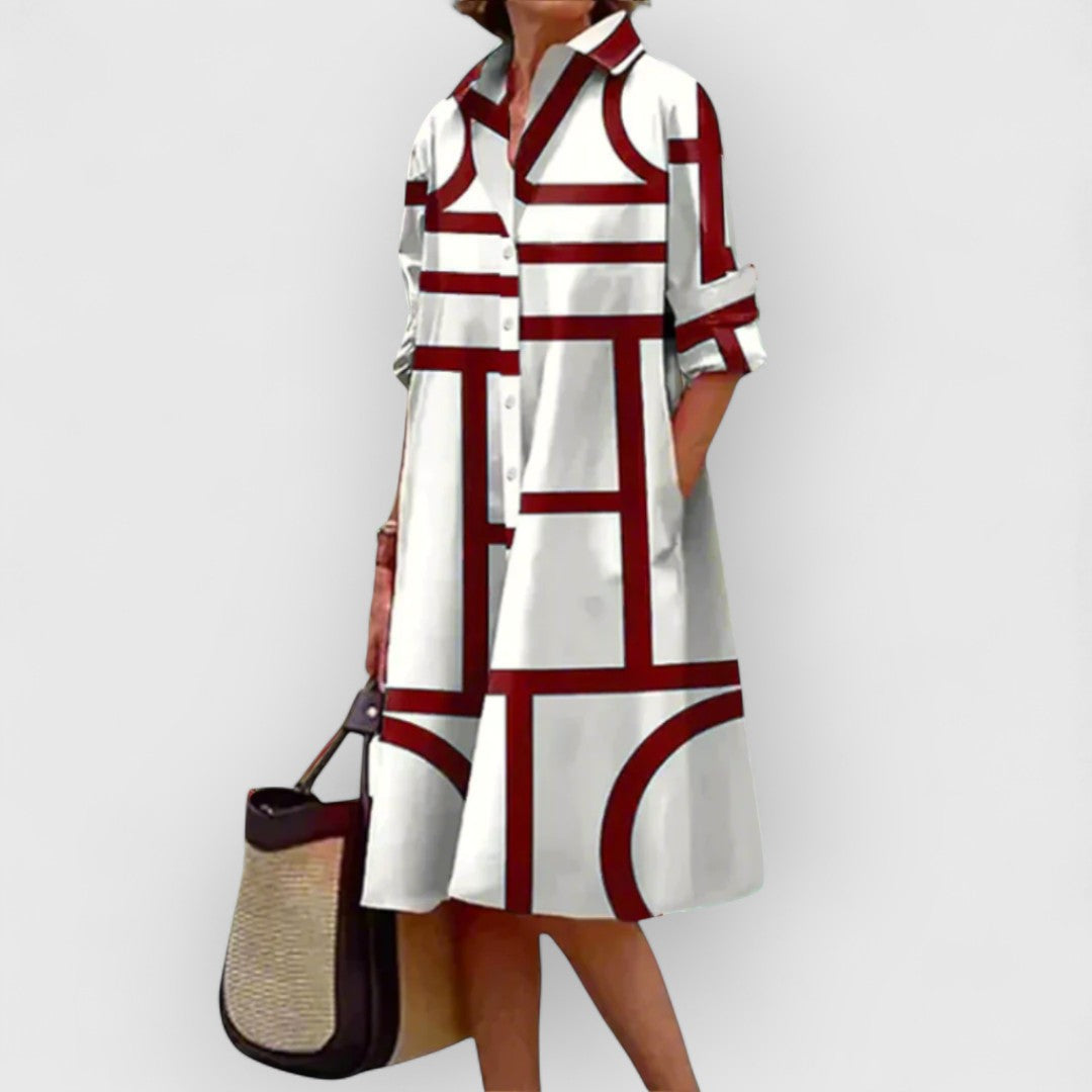 Elin | Geometric Print Midi Shirt Dress