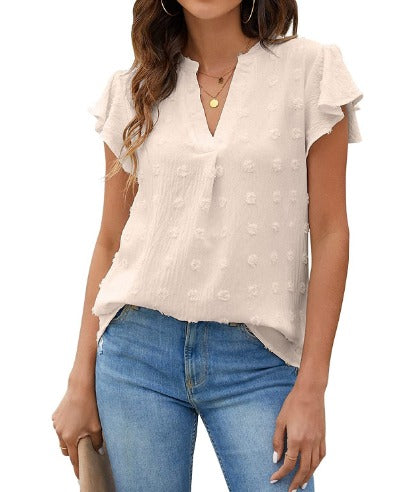 Shannon | Textured Flutter-sleeve Blouse