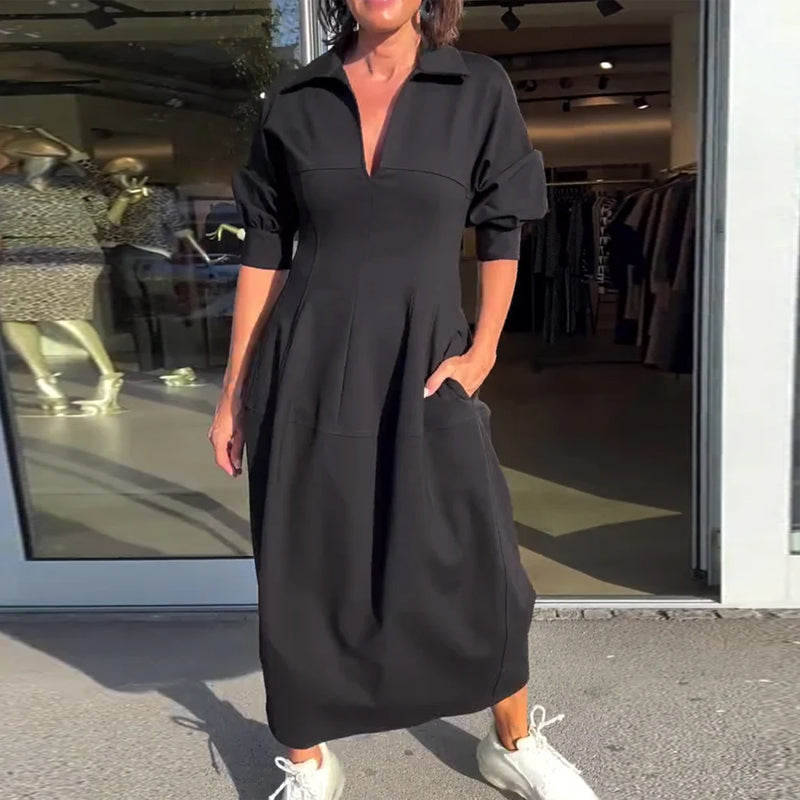 Romy | Tailored V-Neck Midi Shirt Dress