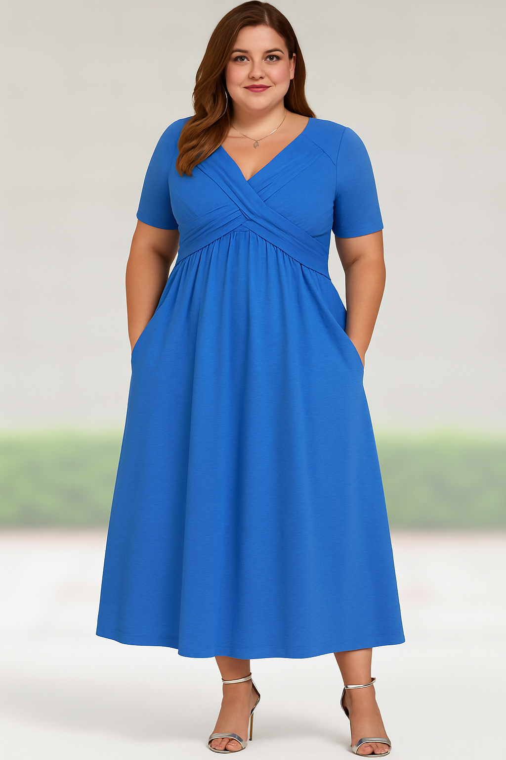 Rosalie | Tummy-Friendly pleated v-neck midi dress