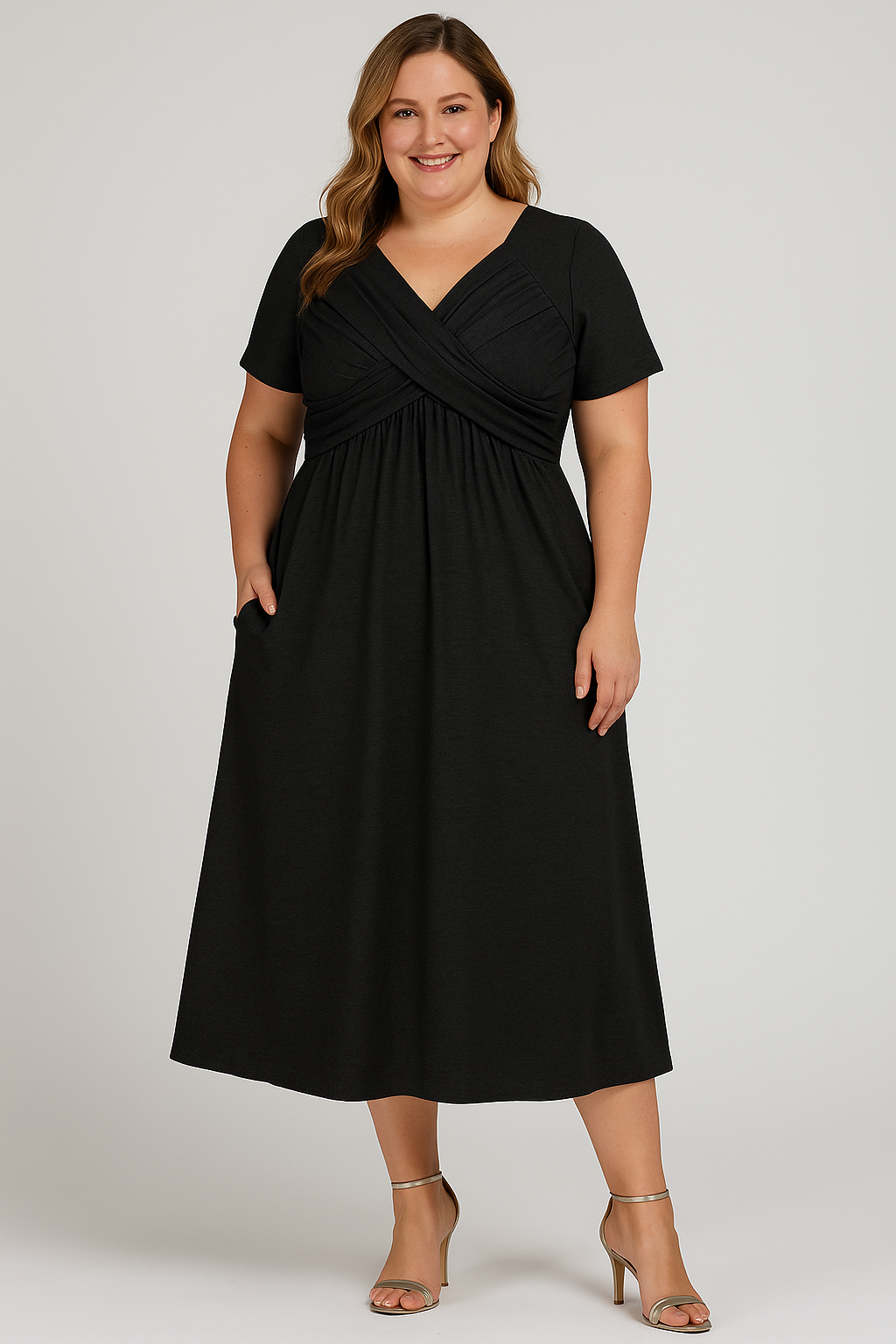 Rosalie | Tummy-Friendly pleated v-neck midi dress