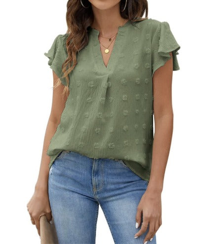 Shannon | Textured Flutter-sleeve Blouse