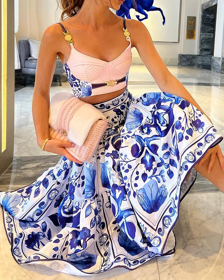 EVA - GORGEOUS CAMISOLE TOP AND PRINTED SKIRT SET