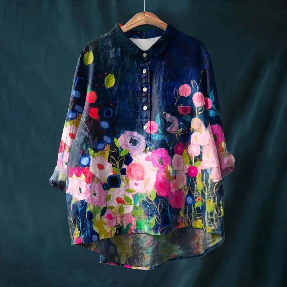 ROSA - COTTON-LINEN BLOUSE WITH FLORAL PRINT