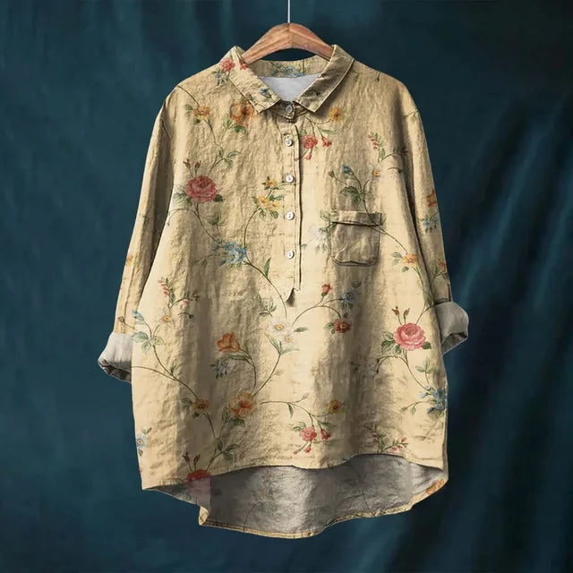 ROSA - COTTON-LINEN BLOUSE WITH FLORAL PRINT