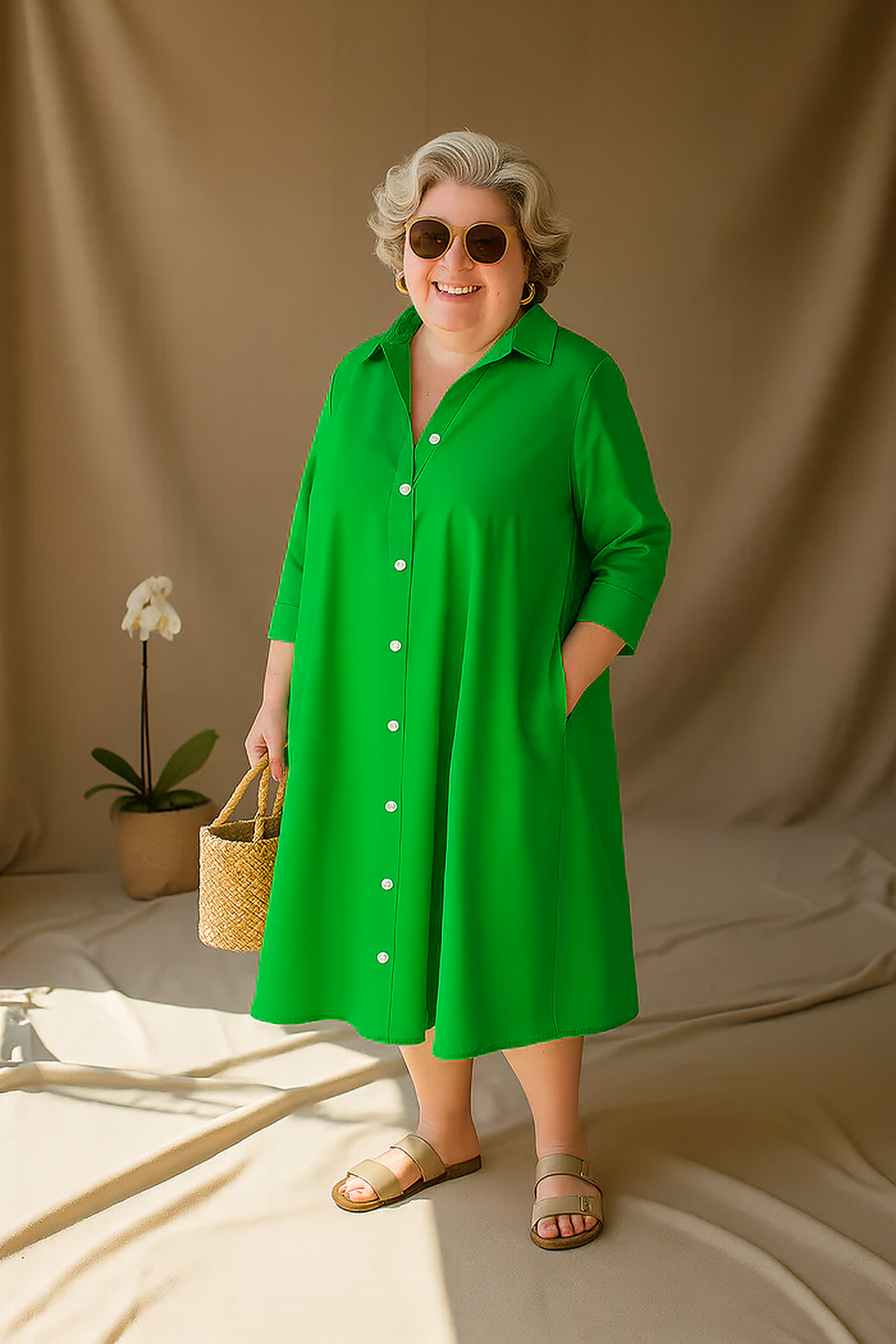 Brigitte | Tummy-Friendly Green Shirt Dress
