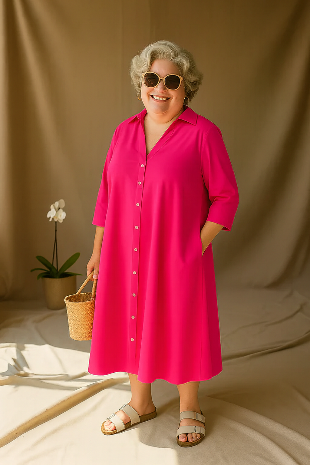 Vernah | Tummy-Friendly Hot Pink Shirt Dress