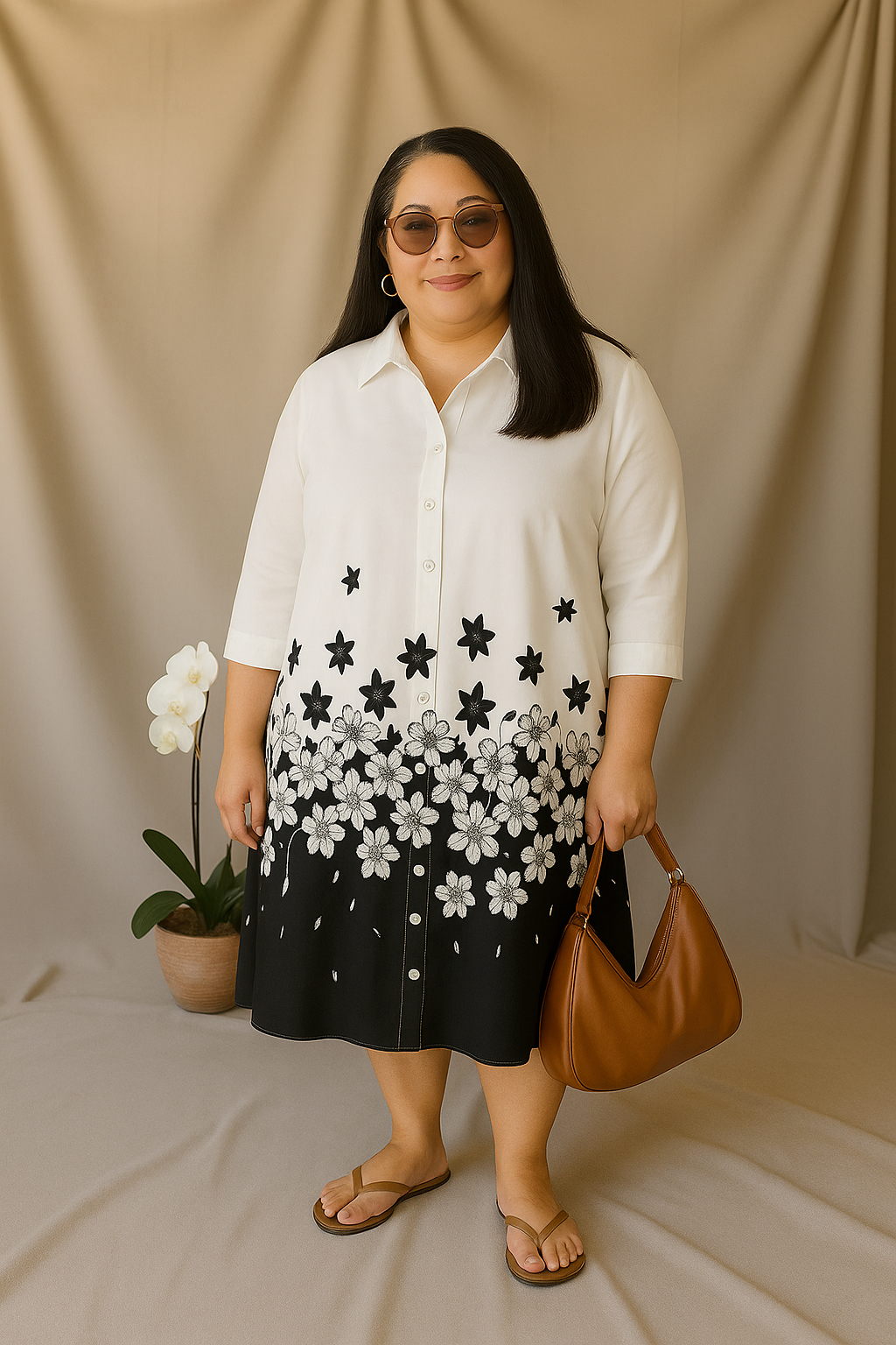 Kristel | Tummy-Friendly Black & White Shirt Dress
