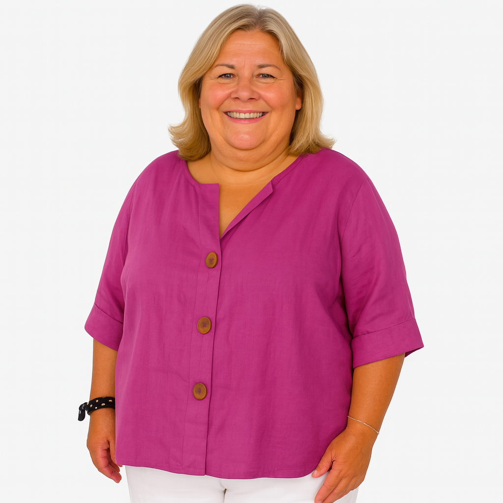 Noelle | arms friendly statement button top