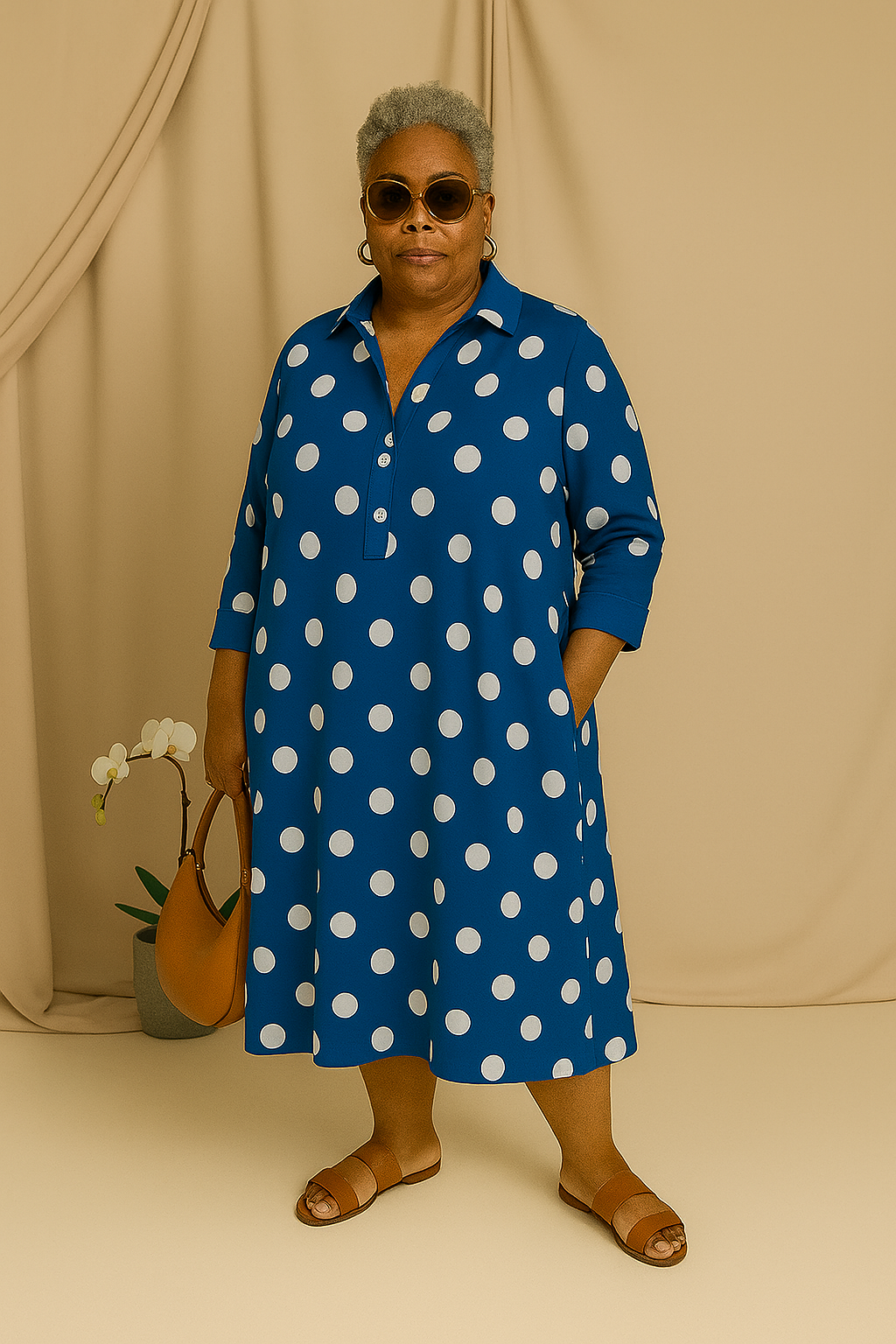 Emilia | Tummy-Friendly Blue Polka Dot Dress
