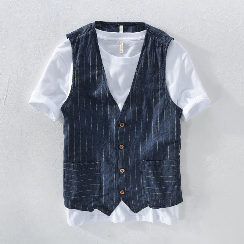 LUKE - LINEN STRIPED VEST