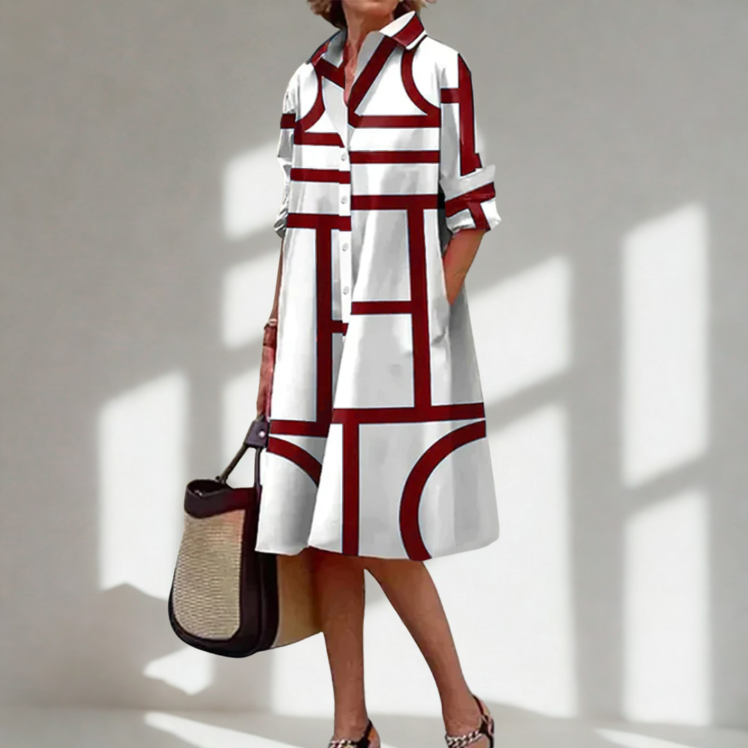 Helen | Geometric Print Midi Dress