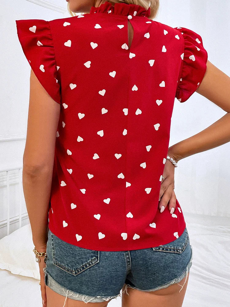 ALYSSA - RUFFLED BLOUSE WITH HEART PRINT
