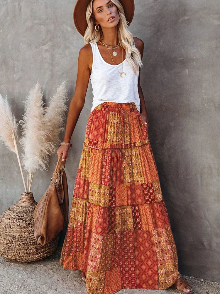 Janela | Boho Patchwork Maxi Skirt