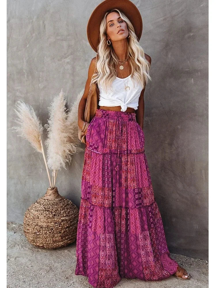 Janela | Boho Patchwork Maxi Skirt