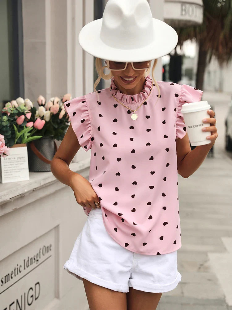 ALYSSA - RUFFLED BLOUSE WITH HEART PRINT