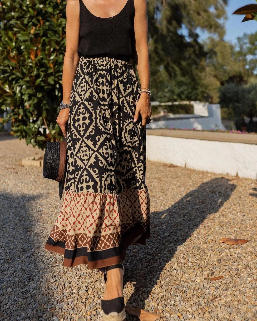 Olive | Boho Tiered Maxi Skirt