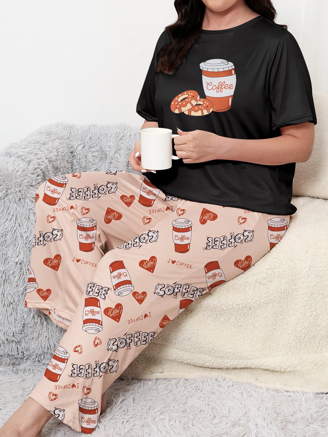 Tori | Cozy Coffee Vibes Plus Size Sleepwear Set