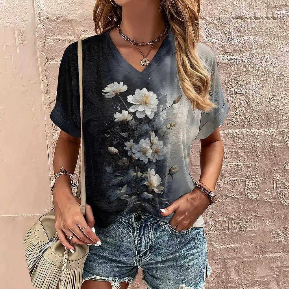 Maggie | Midnight Bloom V-Neck Summer Top