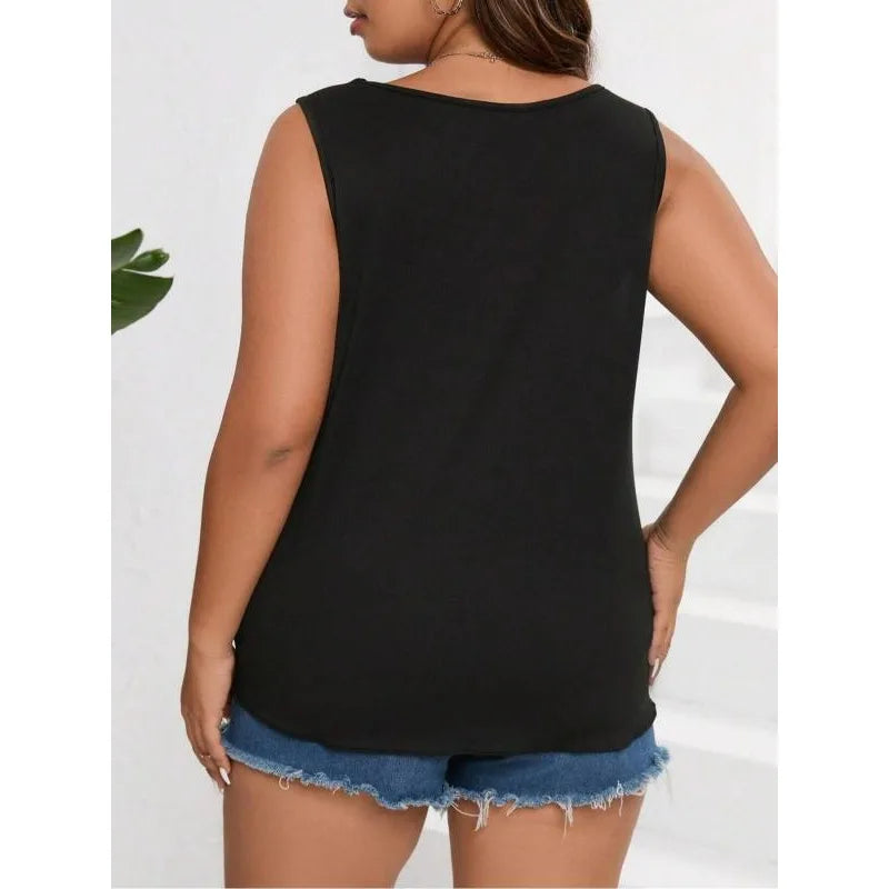 Jena | Black Plus Size Scalloped Neck Tank Top