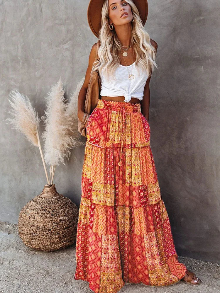 Janela | Boho Patchwork Maxi Skirt