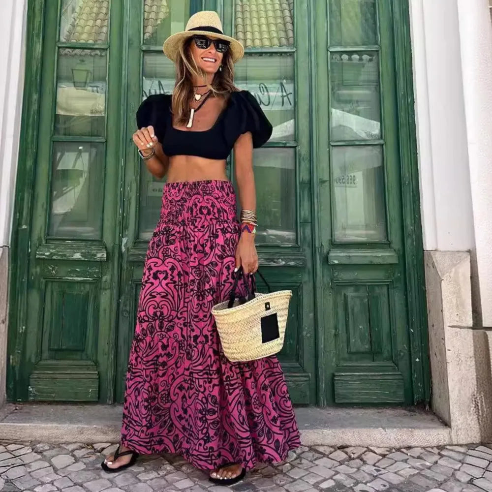 Maxene | Boho High-Waist Maxi Skirt