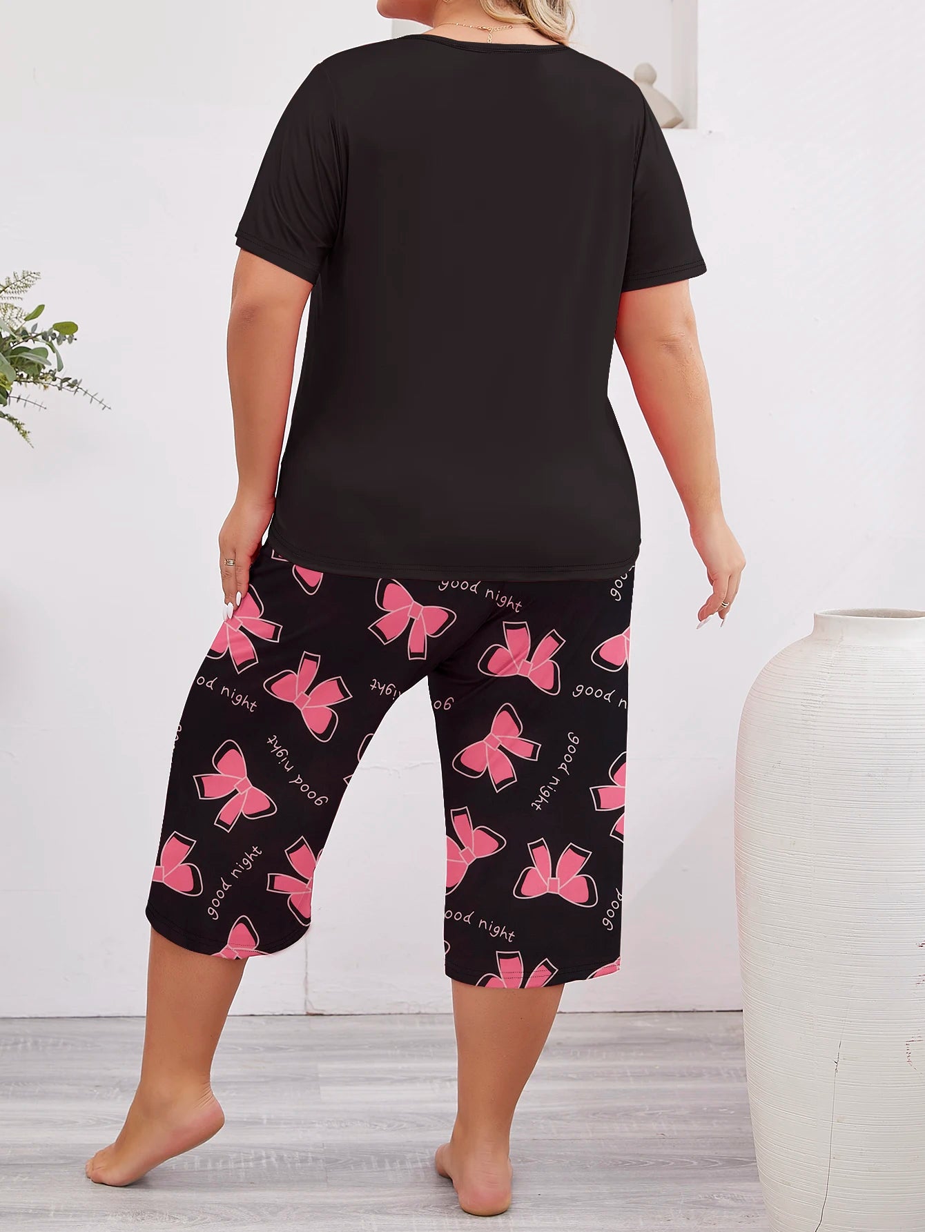 Pauline | Chic Bow Print Plus Size Sleepwear Set
