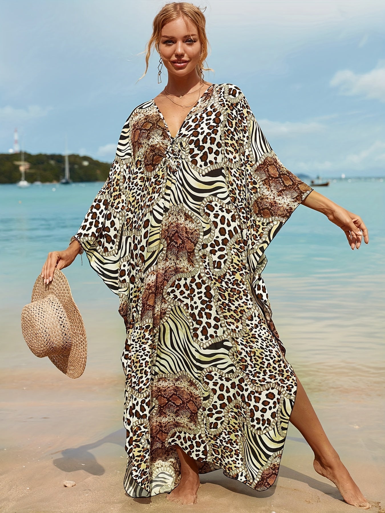 Kaitlyn | Oversized Bohemian Print Tropical Dress