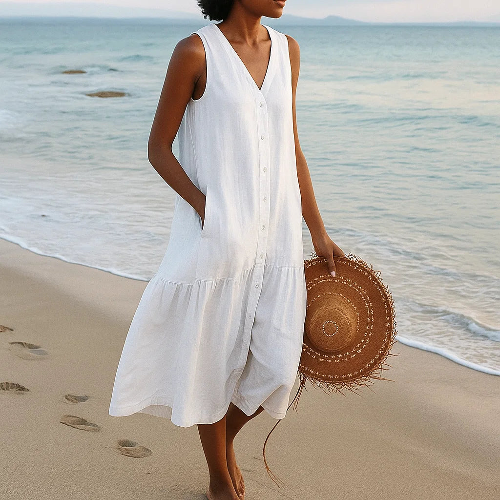 Merlyn | Button-Front Sleeveless Midi Dress