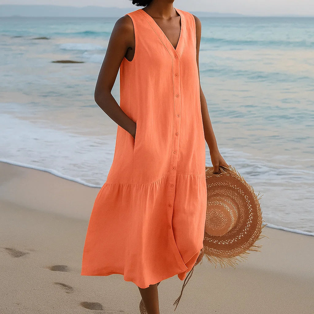 Merlyn | Button-Front Sleeveless Midi Dress