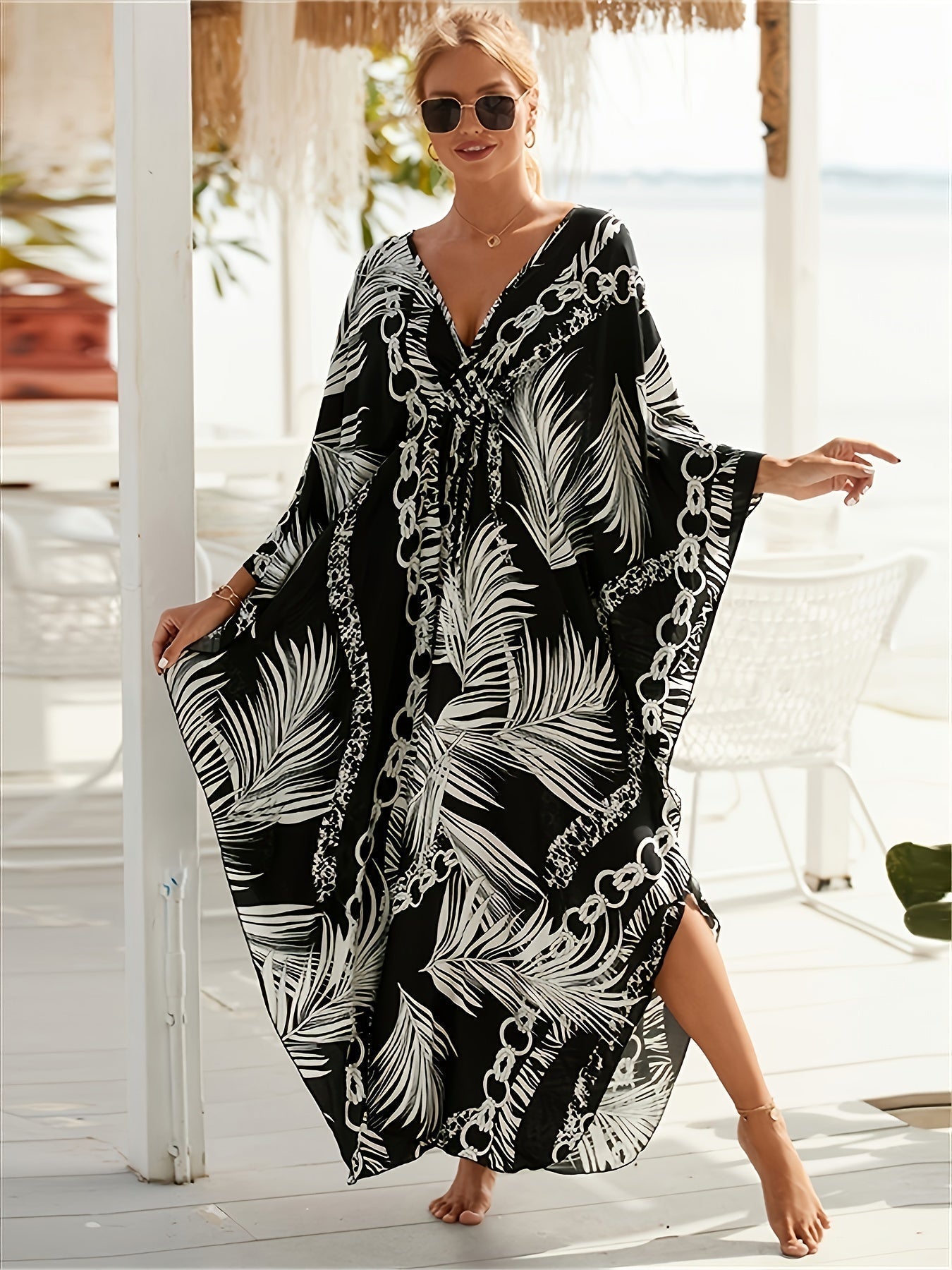 Serenity | V-Neck Batwing Tropical Dress