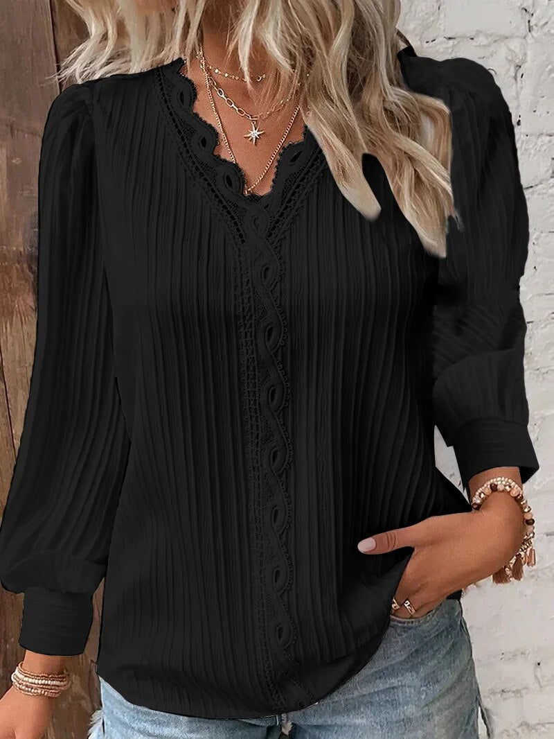 Mandy | Lace-trim Textured Blouse