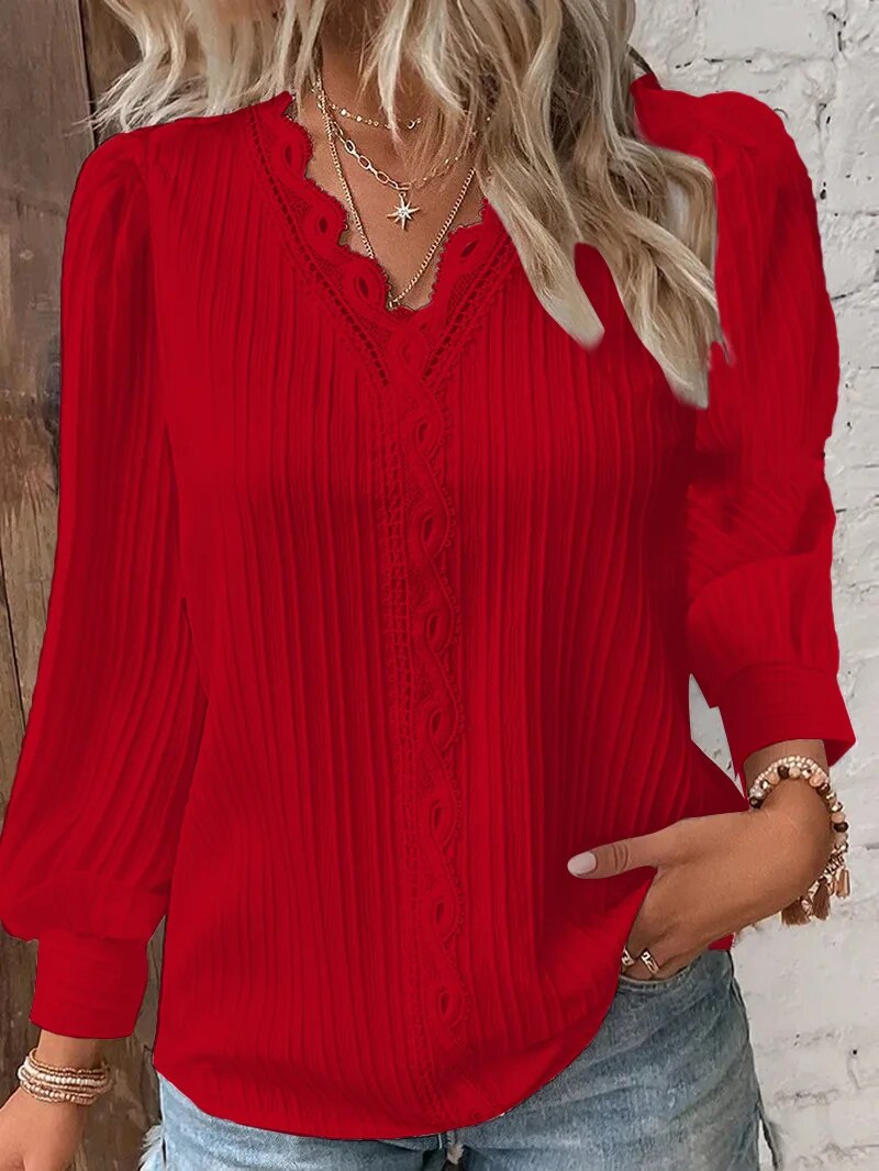 Mandy | Lace-trim Textured Blouse