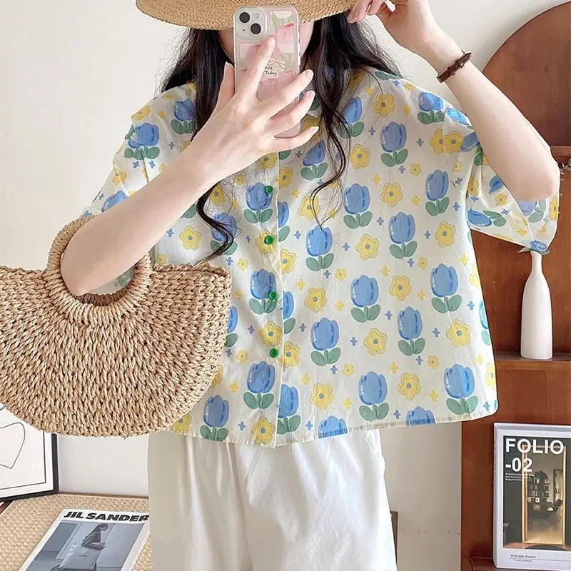 CAMILLE - SUMMER LOOSE BLOUSE WITH FLORAL PRINT