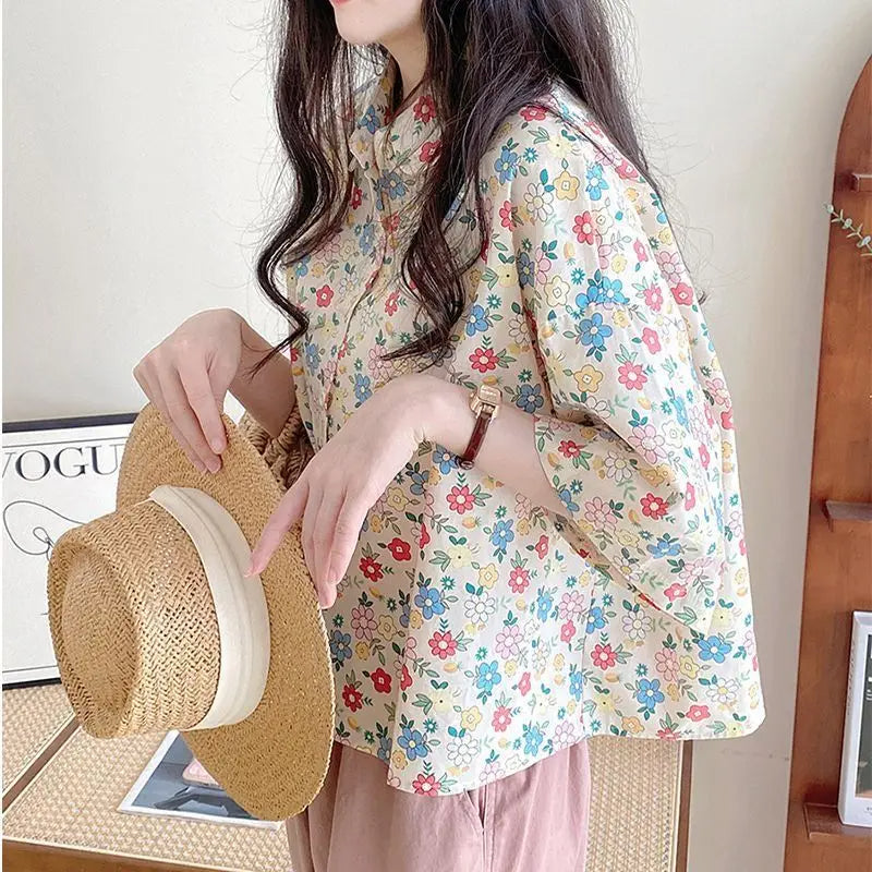 CAMILLE - SUMMER LOOSE BLOUSE WITH FLORAL PRINT